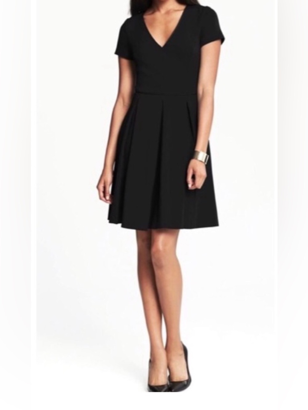 Banana Republic V-Neck Short Sleeve Black Ponte Dress - Size 6